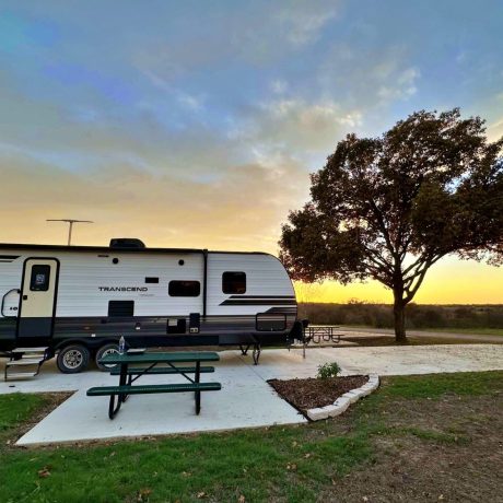 View of RV sites and picnic tables at Hidden Valley RV Park