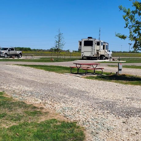 Spacious, pull thru RV site with a gravel pad